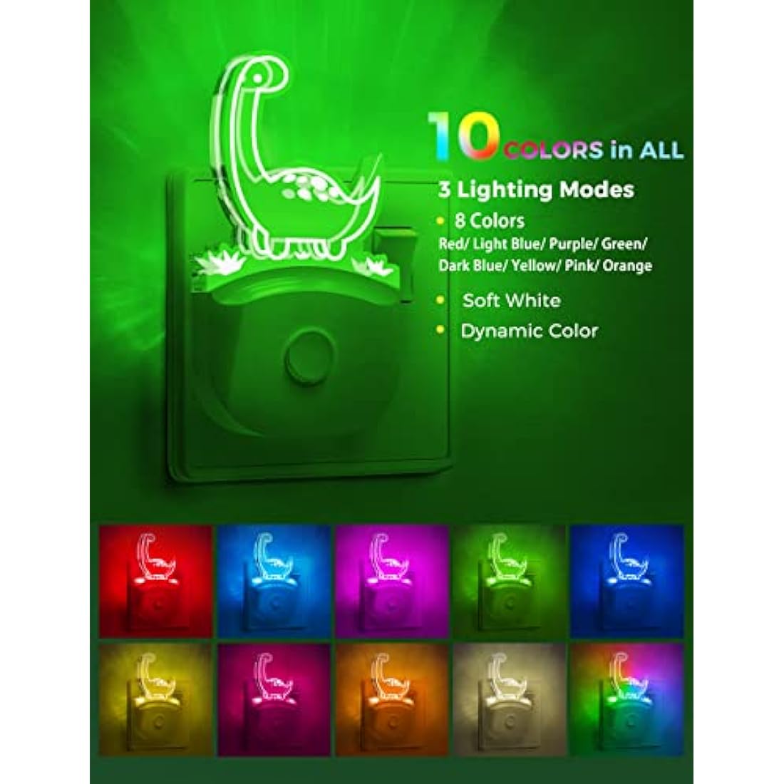 LOHAS-LED Dinosaur Night Light | Color Changing Dusk to Dawn Sensor Lamp