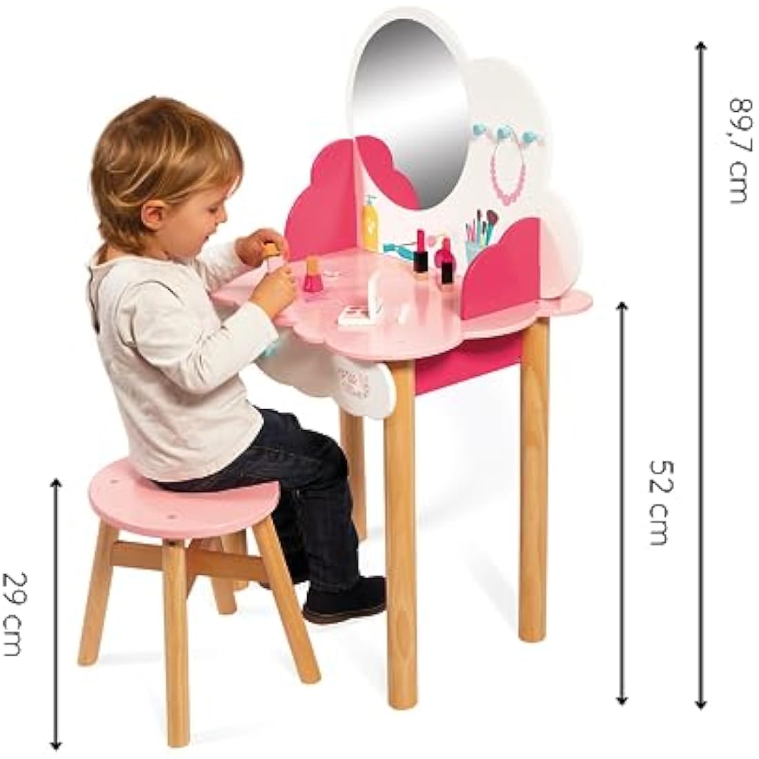 Janod P'tite Miss Wooden Dressing Table - Kids Vanity with 10 Accessories