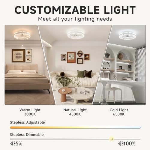 VOLISUN 40cm Smart LED Ceiling Fan with Light and Remote – White