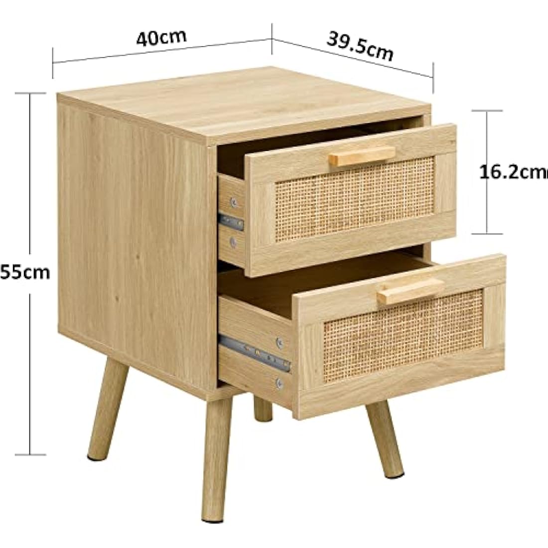 Finnhomy Rattan Bedside Tables Set of 2 | Natural Wood Nightstands