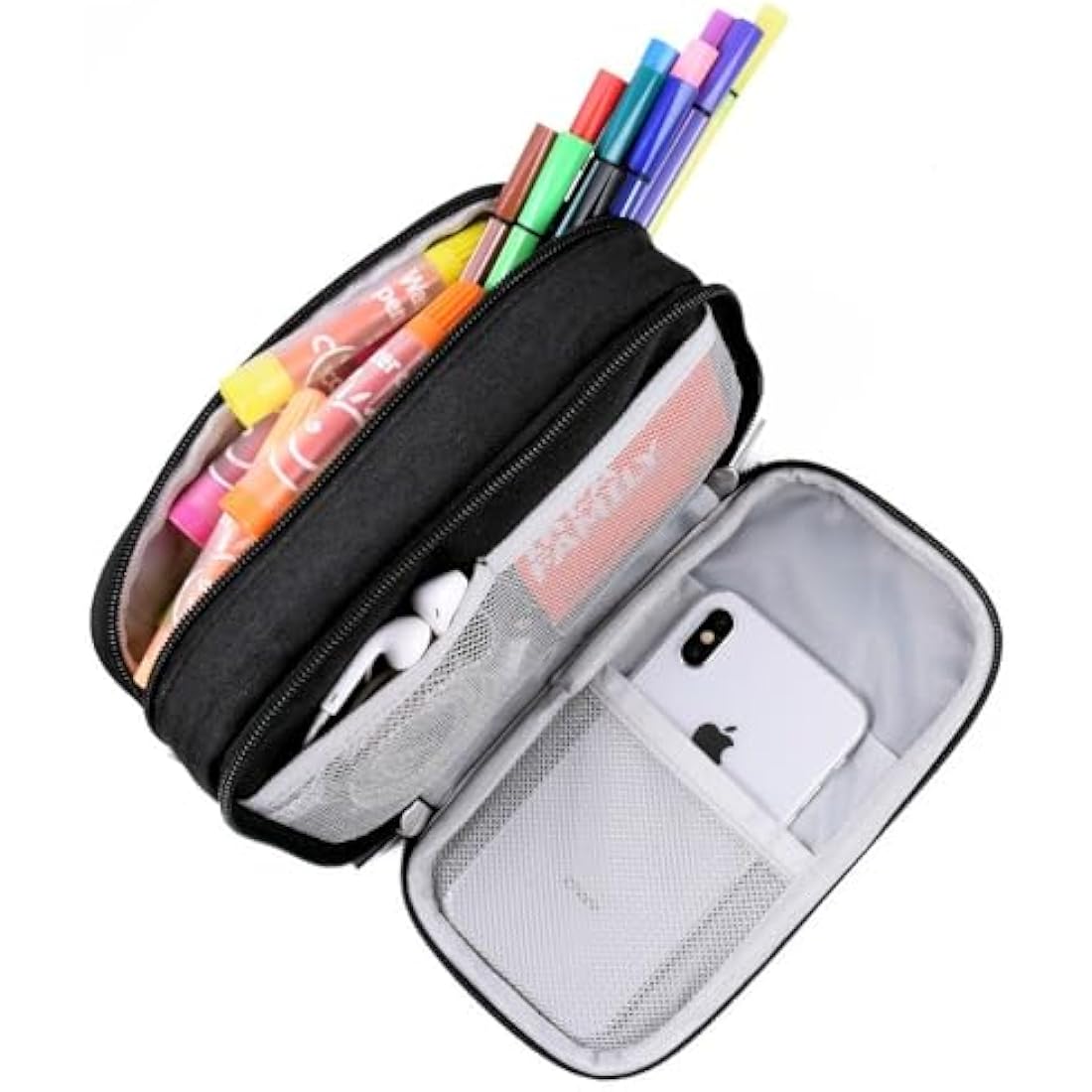 YONZONE Large Capacity Pencil Case | 3 Compartment Oxford Pen Pouch - Black