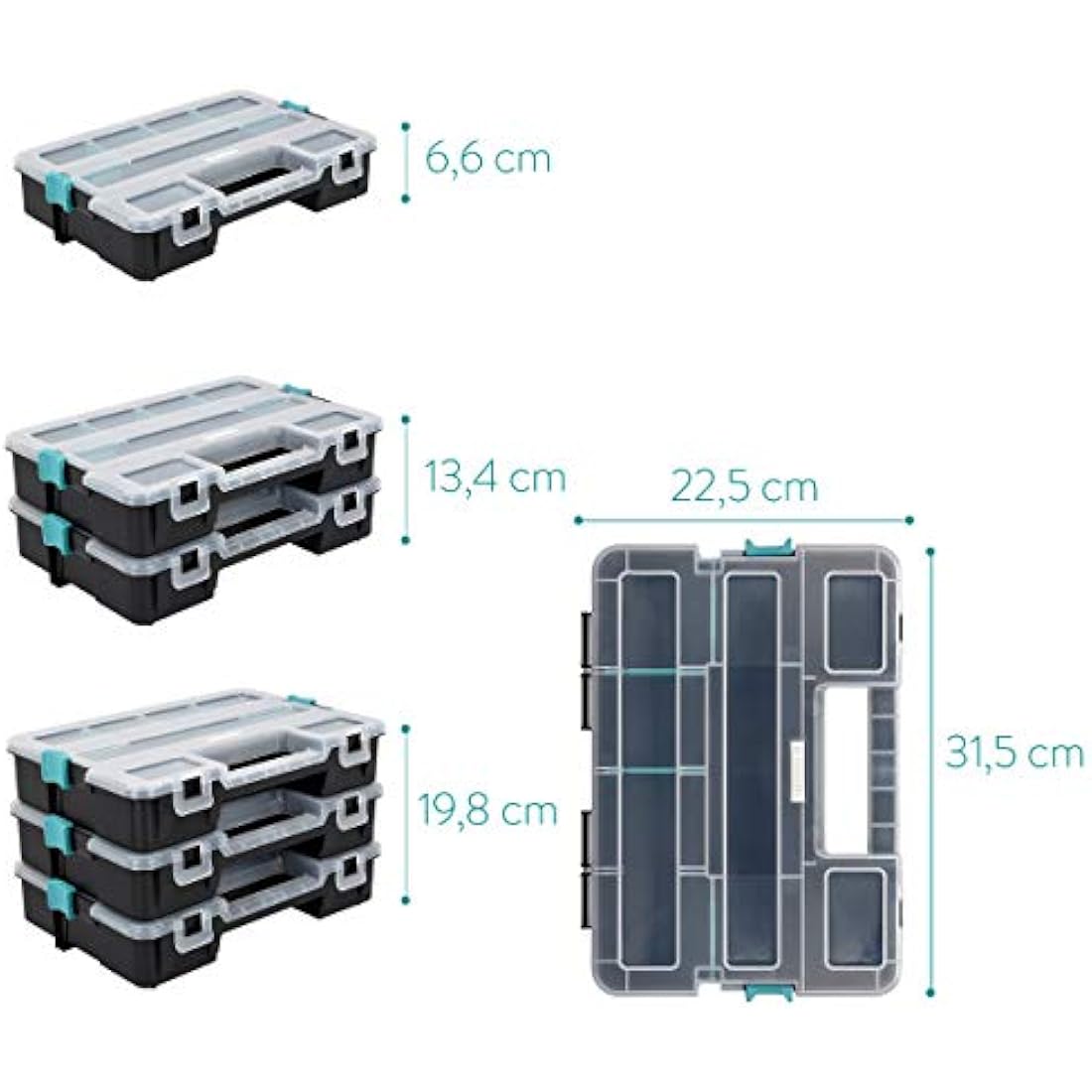Navaris Stackable Plastic Storage Box with Adjustable Dividers - 3 Pack