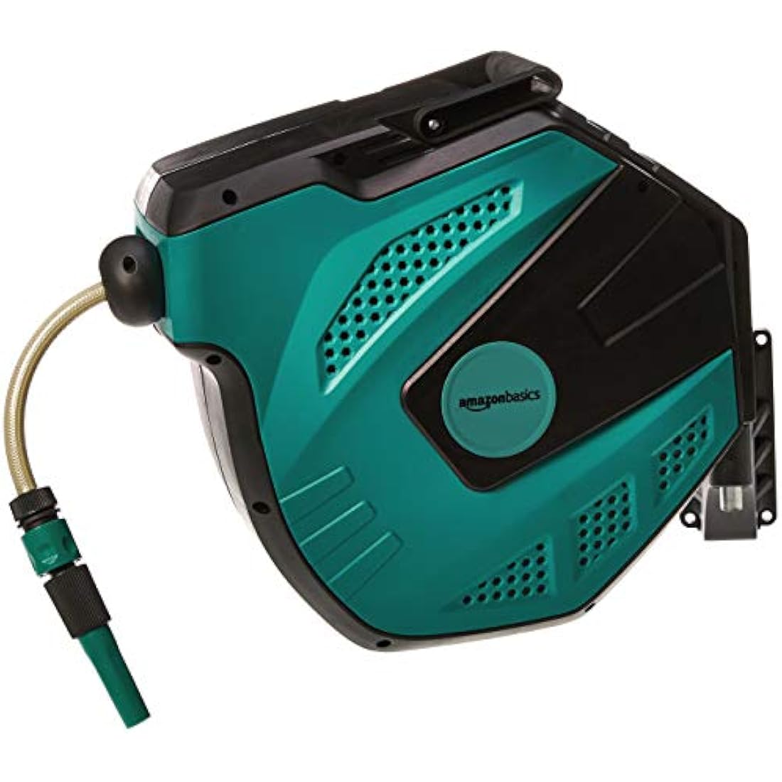 Amazon Basics 15m Auto-Rewind Wall-Mounted Garden Hose Reel – Black