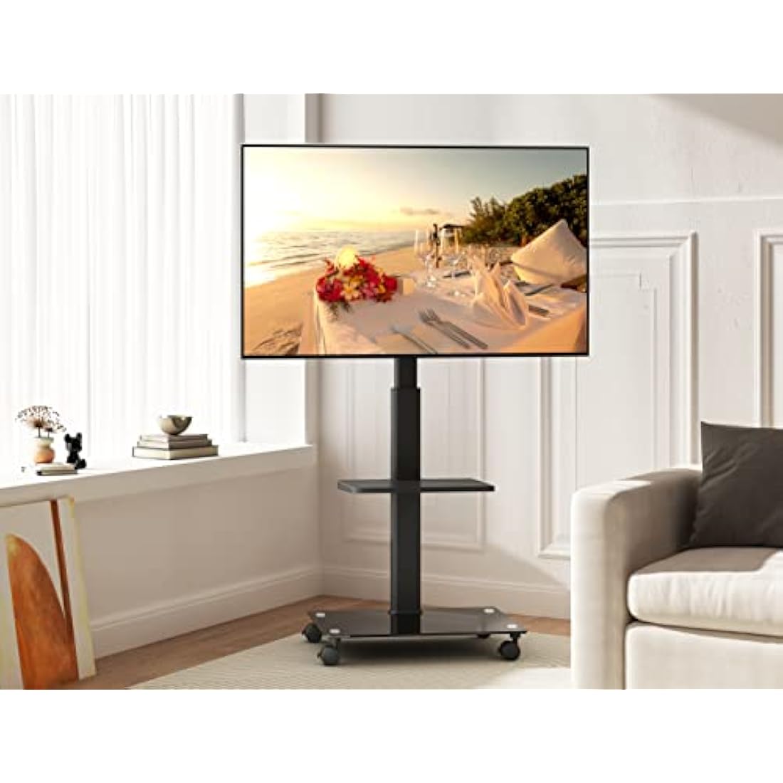 FITUEYES Mobile TV Stand with Wheels | Swivel & Height Adjustable (32-60")