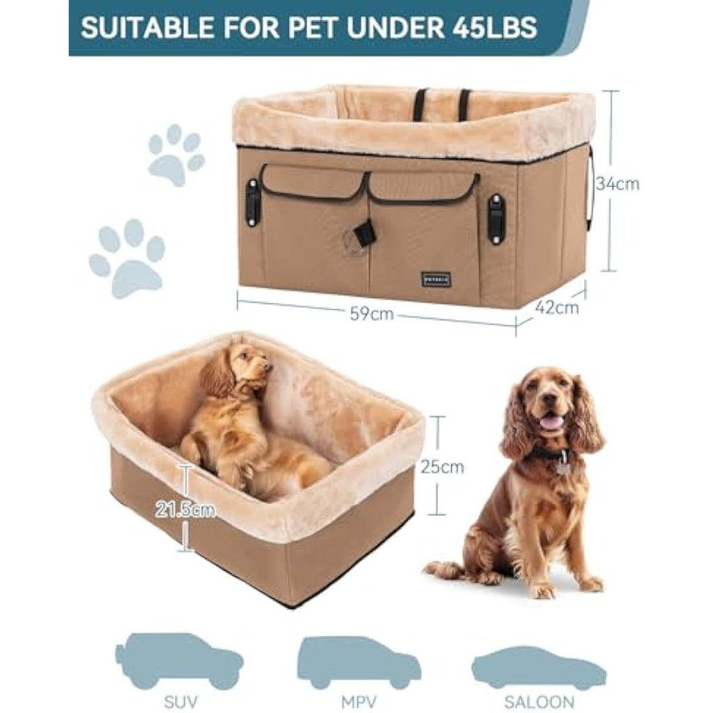 Petsfit Dog Car Seat - Medium Booster Seat with Washable Pad, Khaki