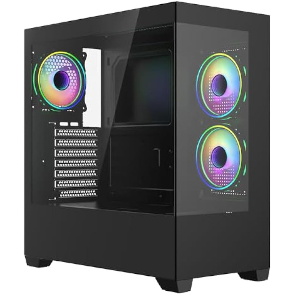 CiT Sense ATX Gaming Case – Black Dual Tempered Glass with 3 ARGB Fans