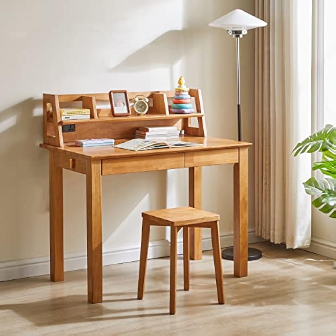 Aibiju Square Rubber Wood Stool – 17.5" Makeup and Step Stool, Natural