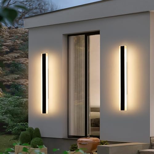 Mikeru 80cm Outdoor Wall Light – 2 Pack 3-Color LED Modern Black Sconce