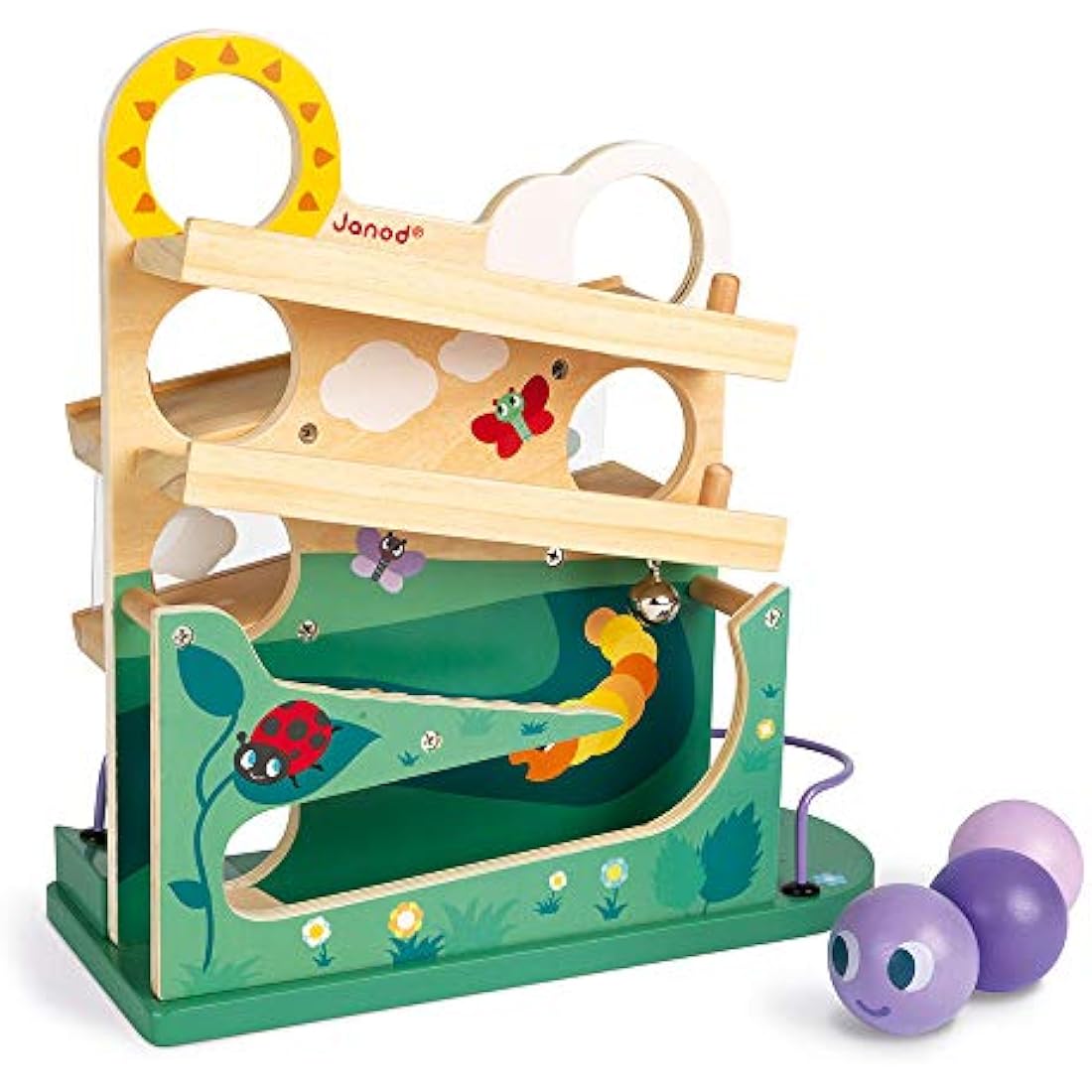 Janod Wooden Caterpillar Ball Track – Toddler Sensory & Motor Toy