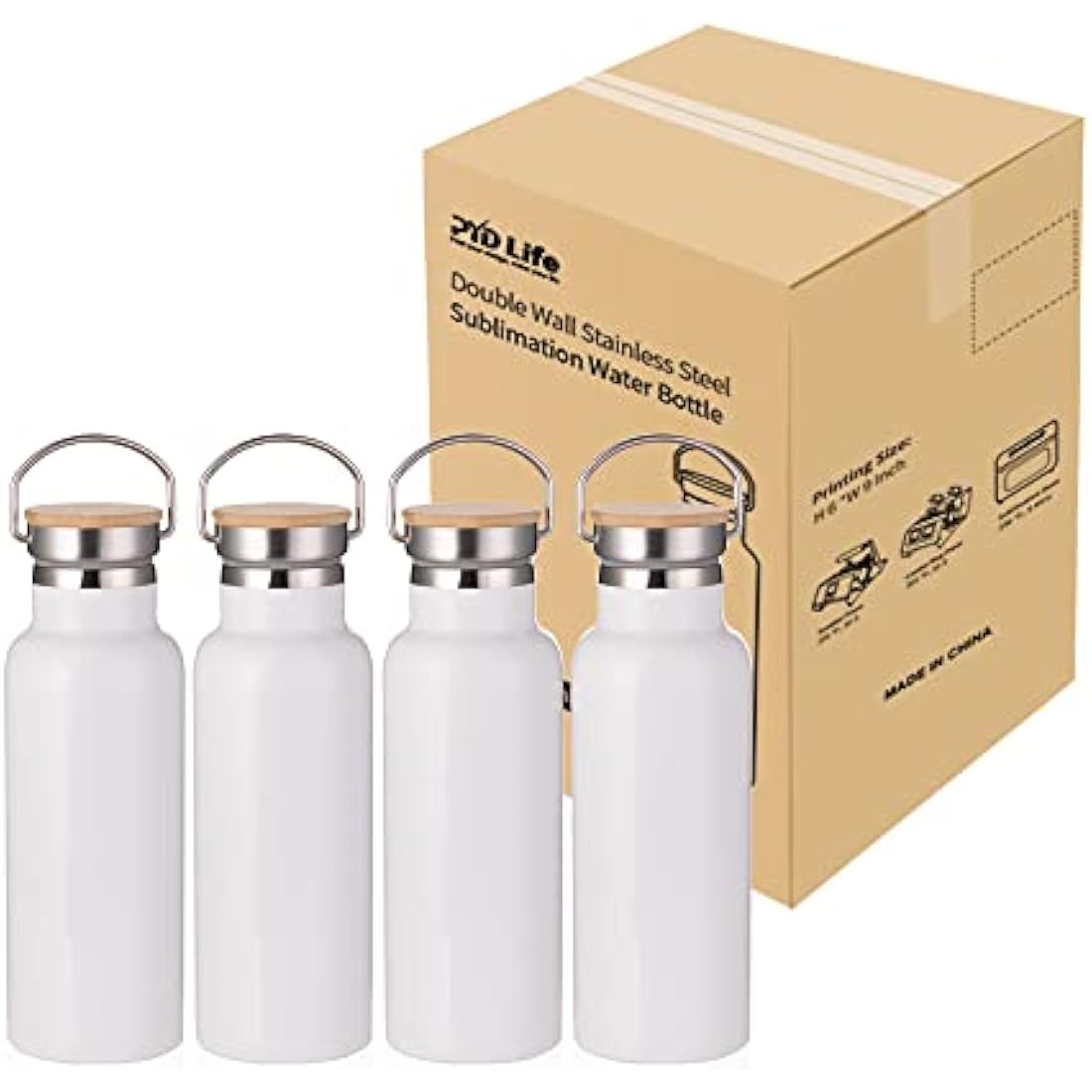 PYD Life Sublimation Water Bottle Blanks - 17oz Stainless Steel 4 Pack