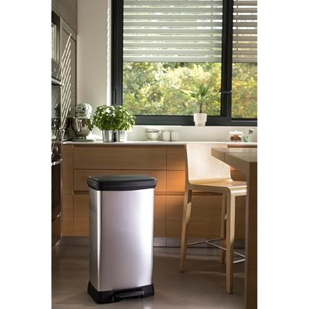 Curver 50L Kitchen Pedal Bin – Recycled Metal Effect Soft Close Silver