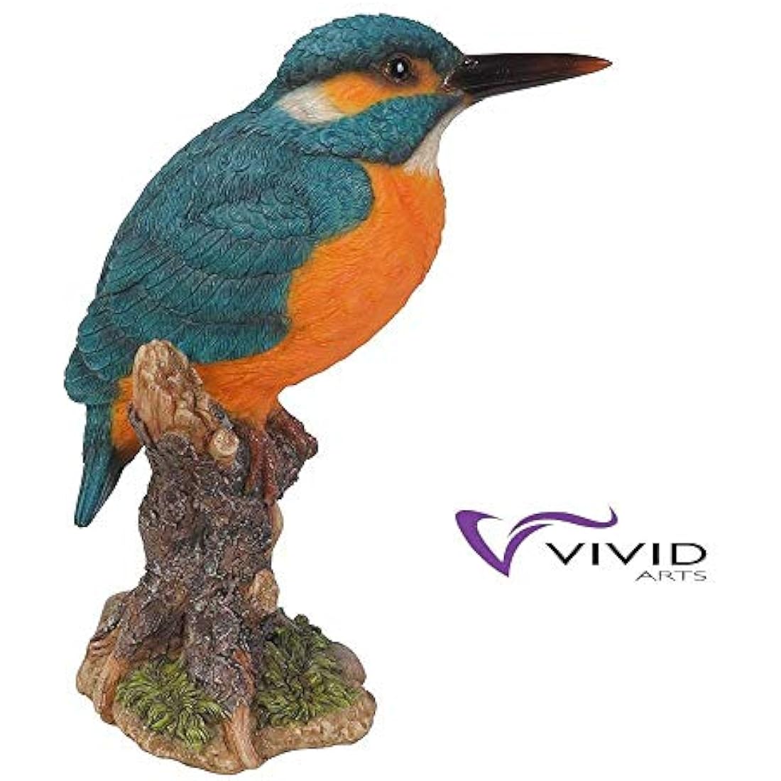 Vivid Arts Kingfisher on a Stump - Resin Wild Bird Garden Ornament