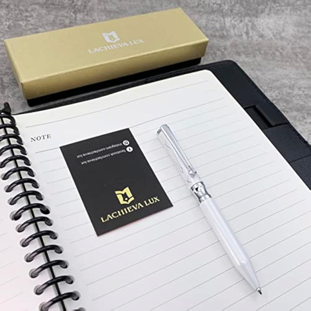 LACHIEVA LUX Pearl White Crystal Executive Ballpoint Pen with Gift Box