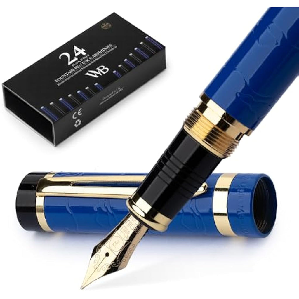 Wordsworth & Black Primori Fountain Pen Set | Fine Nib, Blue Gold