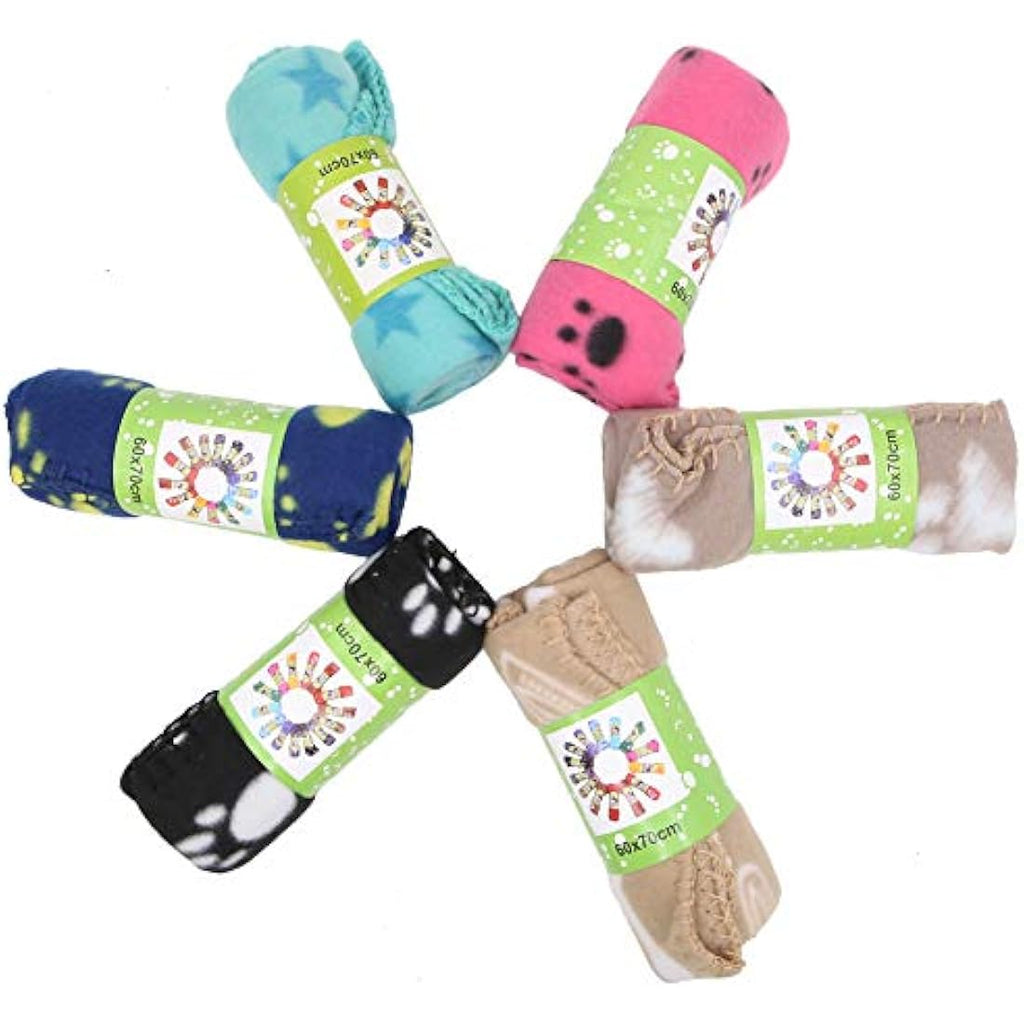 Tifee 6-Pack Soft Plush Pet Blankets | Washable Paw Print Dog Mats
