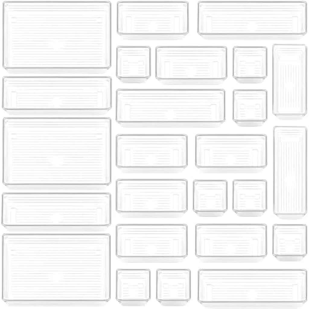 Jolof Store 25 PCS Clear Plastic Drawer Organizer Trays for Makeup