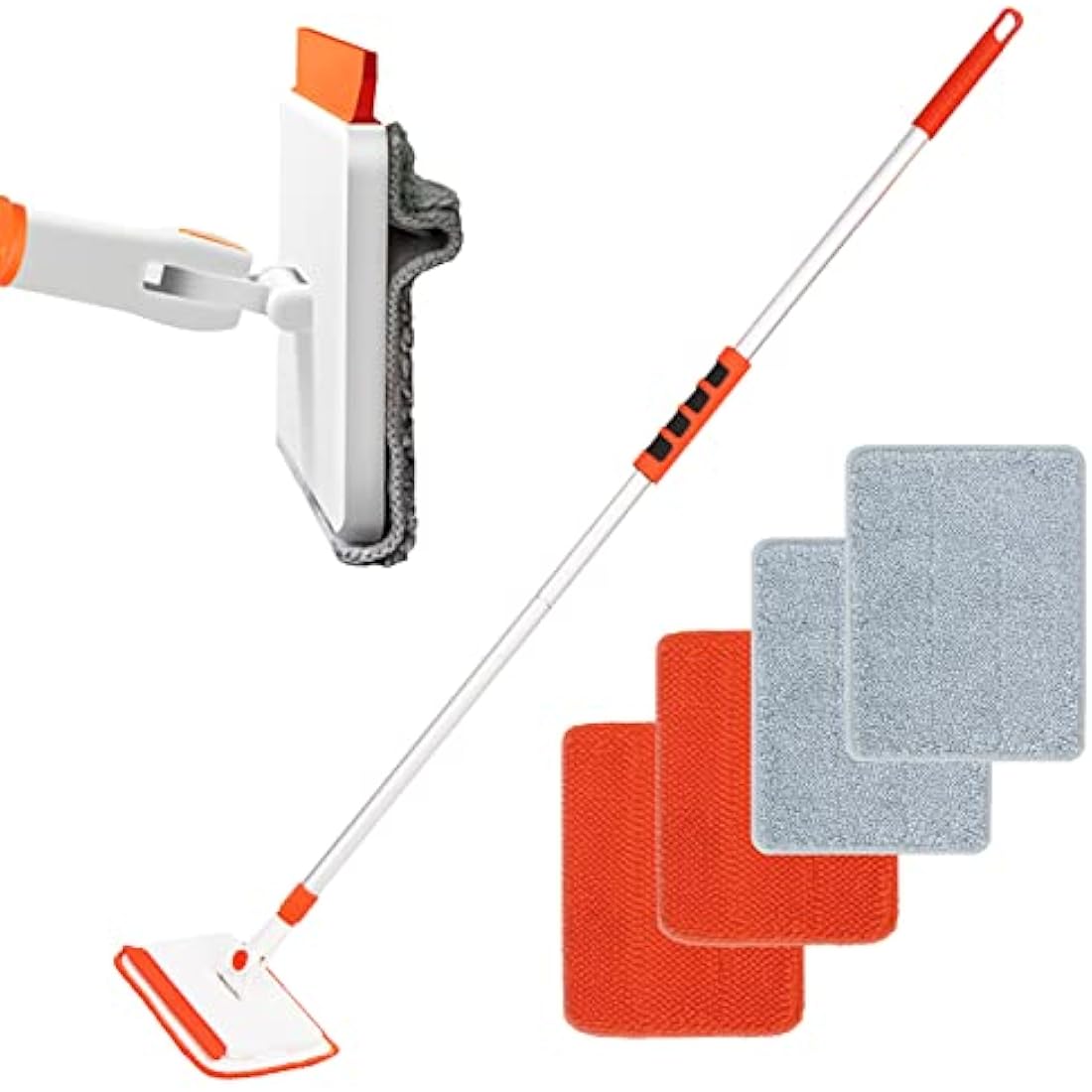 Qaestfy Wall & Baseboard Cleaner Mop with 122cm Long Handle & 4 Pads