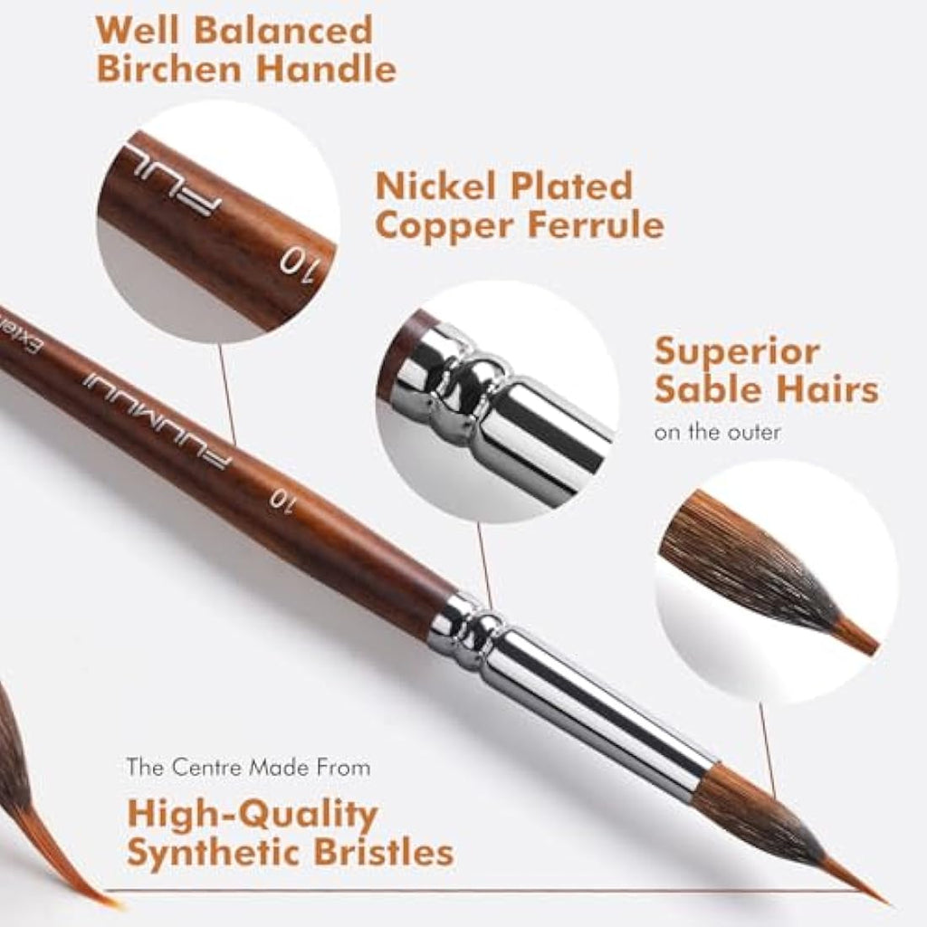 Fuumuui Professional Watercolour Brushes | 4Pcs Synthetic Sable Set