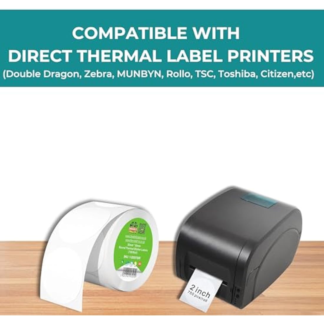 Double Dragon Round Thermal Labels | 50mm x 50mm | 750 BPA-Free Stickers