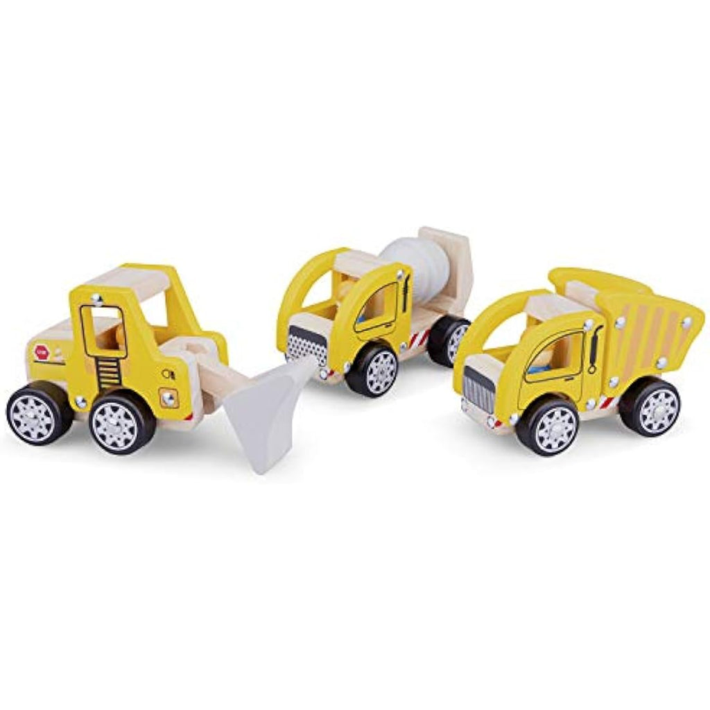 New Classic Toys Wooden Construction Vehicles Set for Toddlers – Yellow