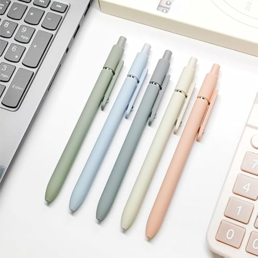 UIXJODO 0.5mm Retractable Gel Pens – 5 Pcs Morandi Black Ink Pens