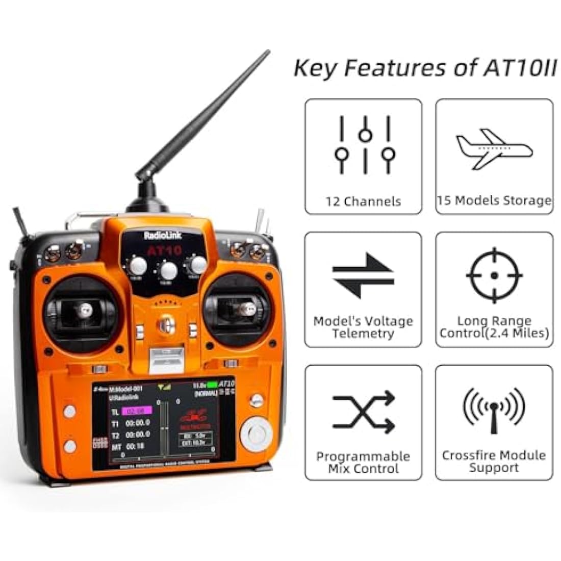 Radiolink AT10II 12CH RC Transmitter & R12DS Receiver Kit – Mode 2