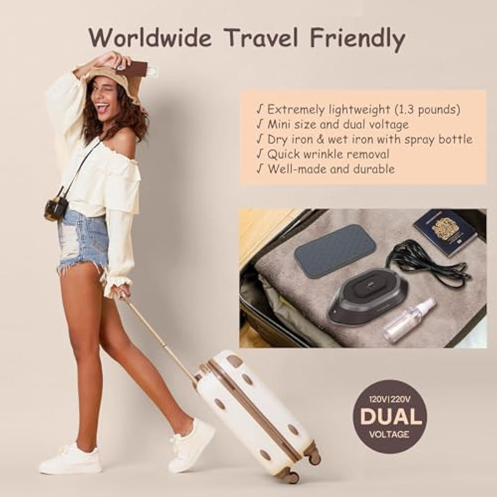 Newbealer Mini Travel Iron – Dual Voltage Compact Iron for Quilting, Brown