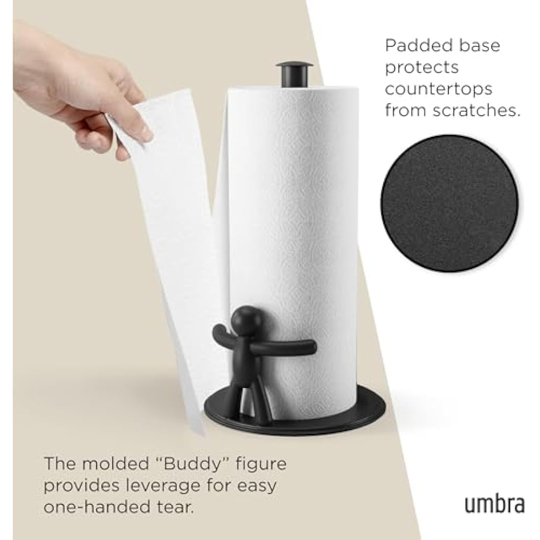 Umbra Buddy Paper Towel Holder – Modern Black Kitchen Countertop Stand