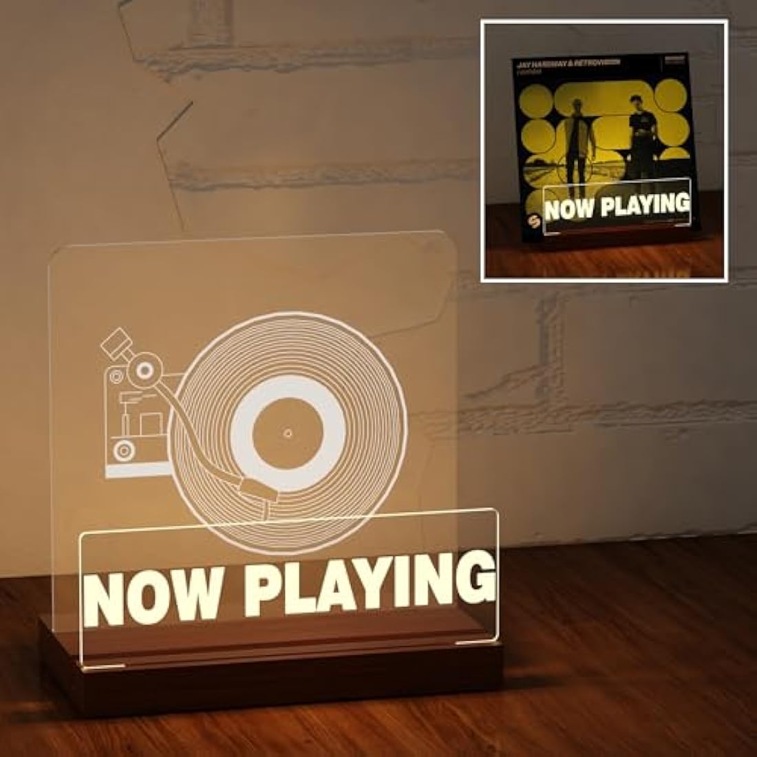 LED Vinyl Record Stand – Light Up Wood & Acrylic Album Holder