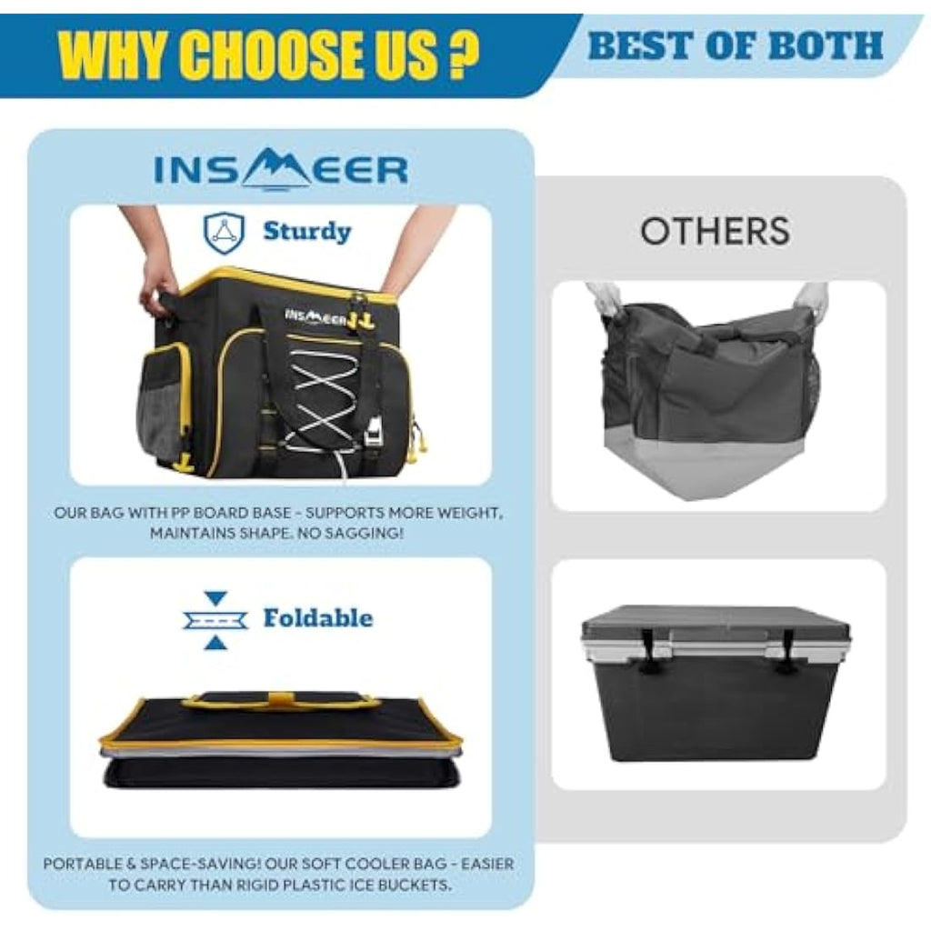 INSMEER 45L Large Insulated Cooler Bag – 55 Can Leak-Proof Foldable Bag