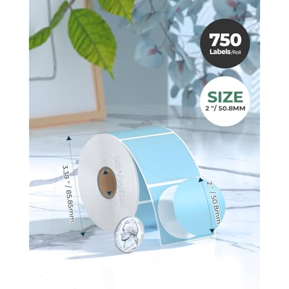 MUNBYN 2" Blue Round Thermal Sticker Labels | 50x50mm Circle Roll (750 Labels)