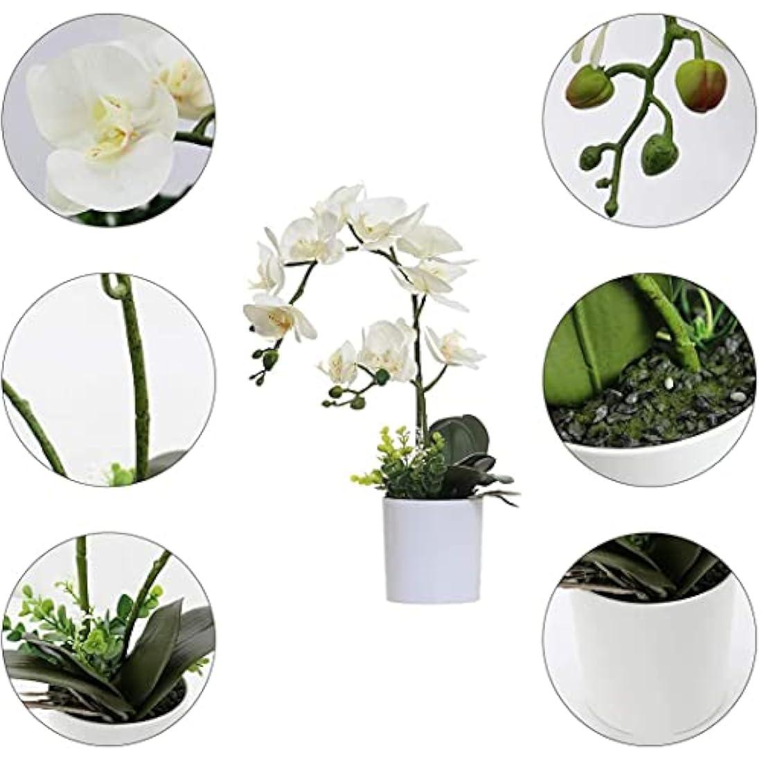 Olrla White Artificial Orchid Flowers – Faux PU Phalaenopsis Bonsai