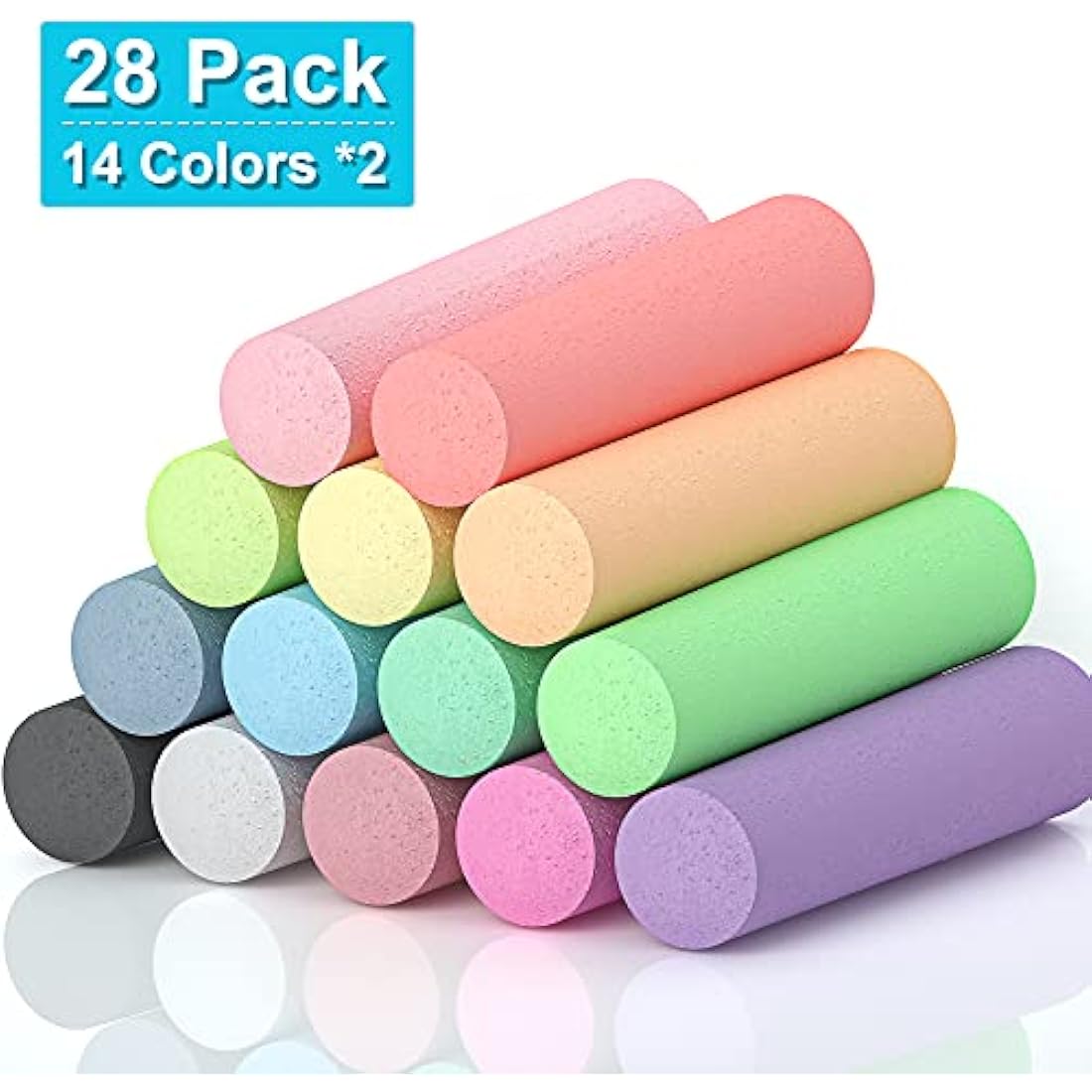 Jolof Store Jumbo Sidewalk Chalk for Kids – 28 Pack 14 Colors Set