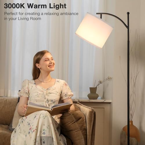 Aooshine 60" LED Floor Lamp | 3 Color Temperatures & White Lampshade