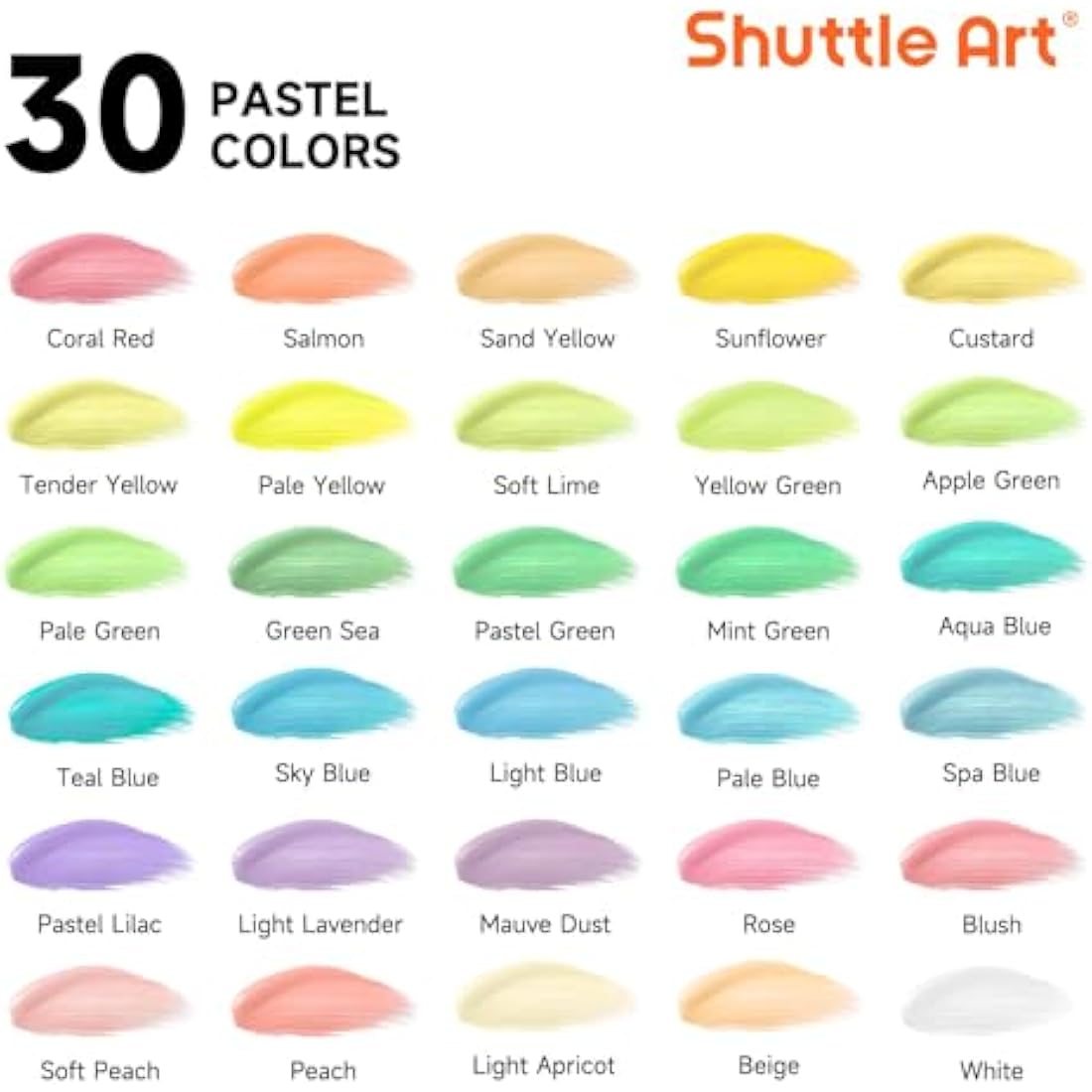 Shuttle Art Pastel Acrylic Paint Set - 30 Colors & 10 Brushes for Canvas