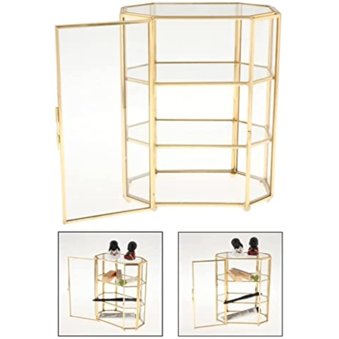 3-Tier Glass and Brass Jewelry Box - Octagon Display Case