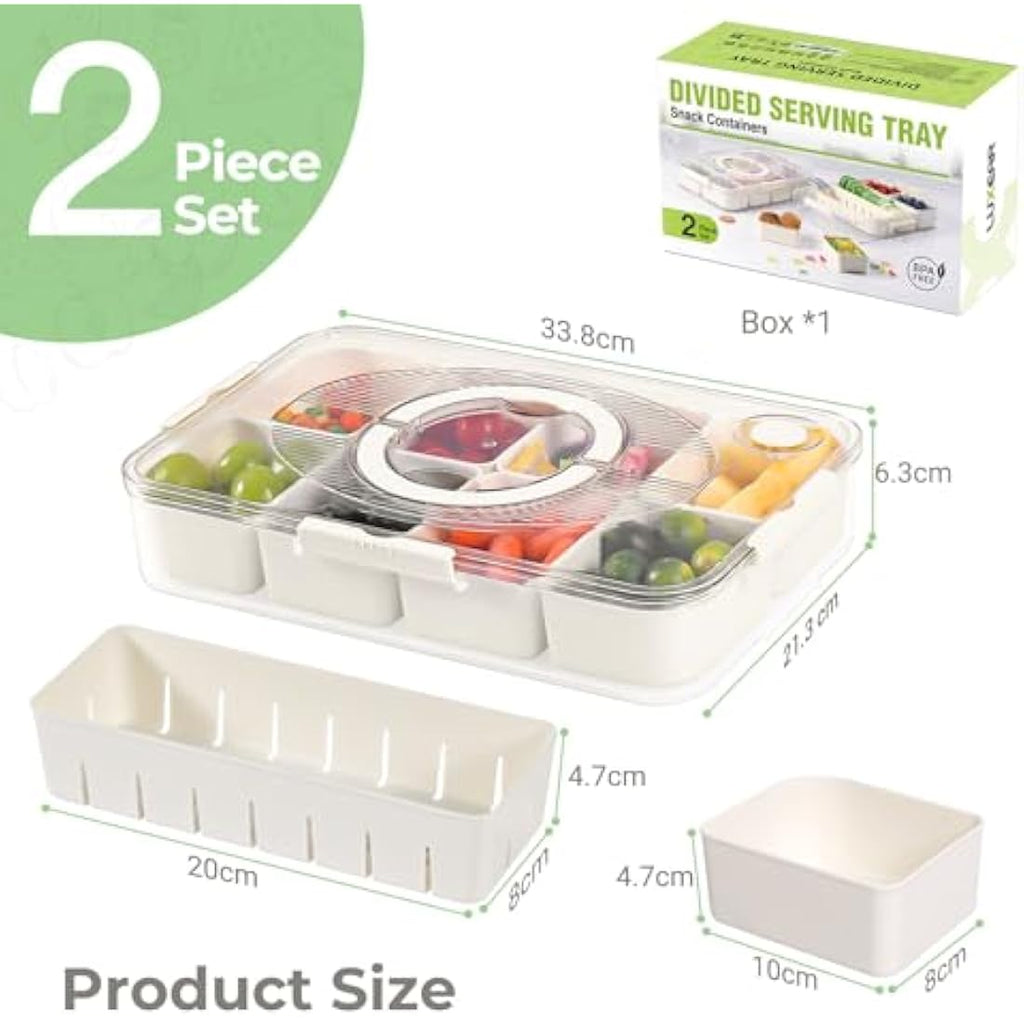 Luxear Snackle Box: 2-Pack Divided Snack Tray with Handle and Lid