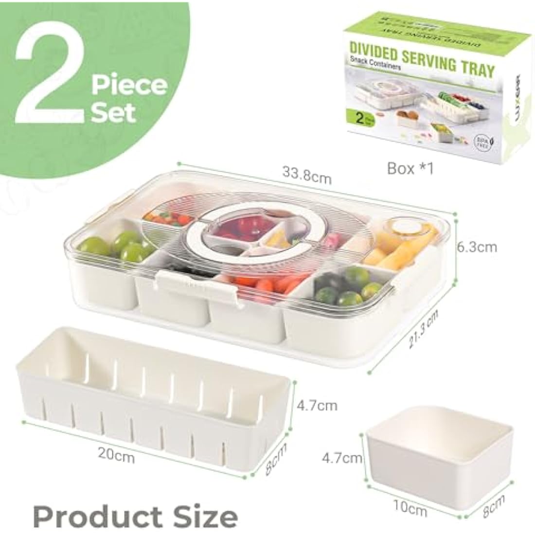 Luxear Snackle Box: 2-Pack Divided Snack Tray with Handle and Lid