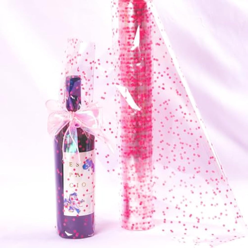 Jolof Store Pink Polka Dot Clear Cellophane Wrap Roll - 34in x 100ft