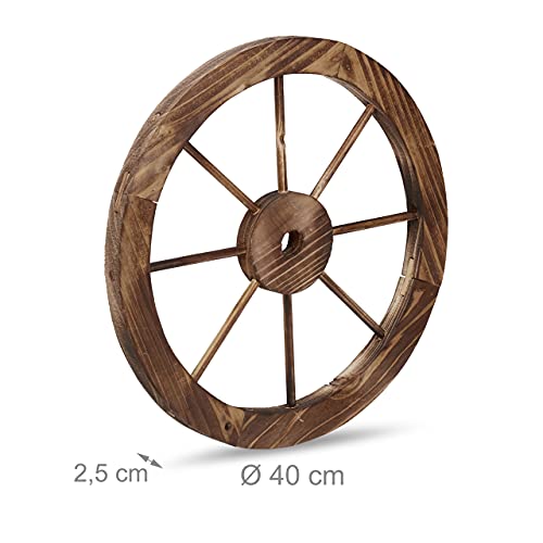 Relaxdays Rustic Wooden Wagon Wheels - Set of 2 Brown Fir Wood Decor