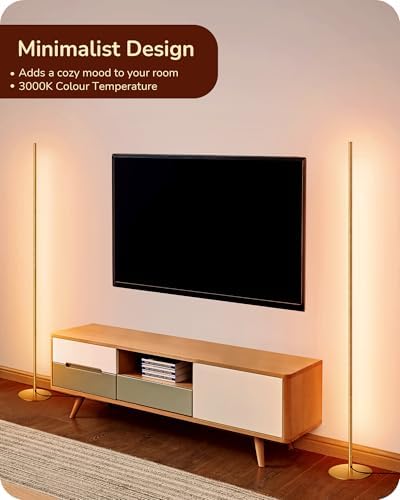 EDISHINE LED Floor Lamp – Dimmable Gold Minimalist Standing Lamp, 146cm