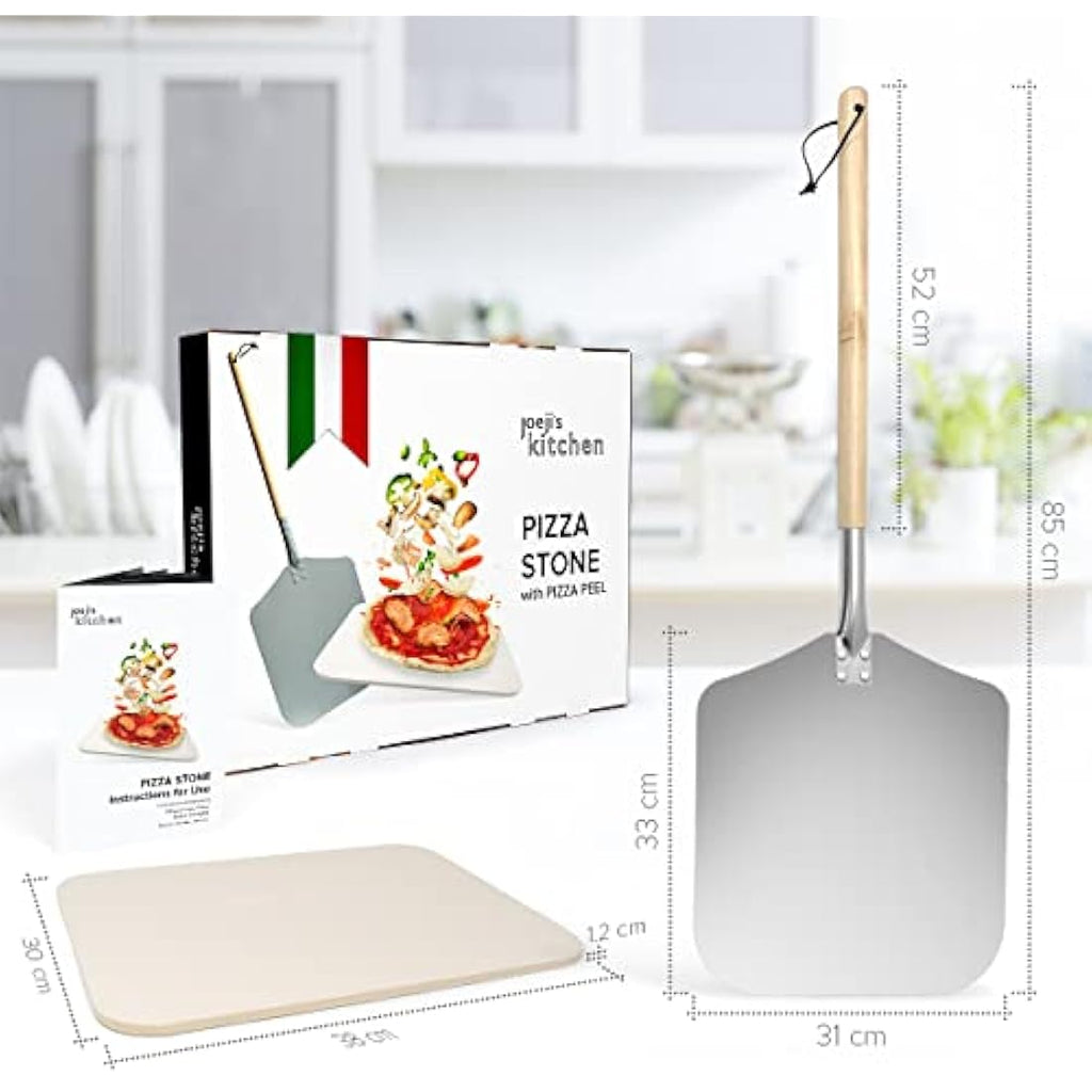 Joeji's Kitchen Pizza Stone and Peel Set – 30x38cm Cordierite for BBQ