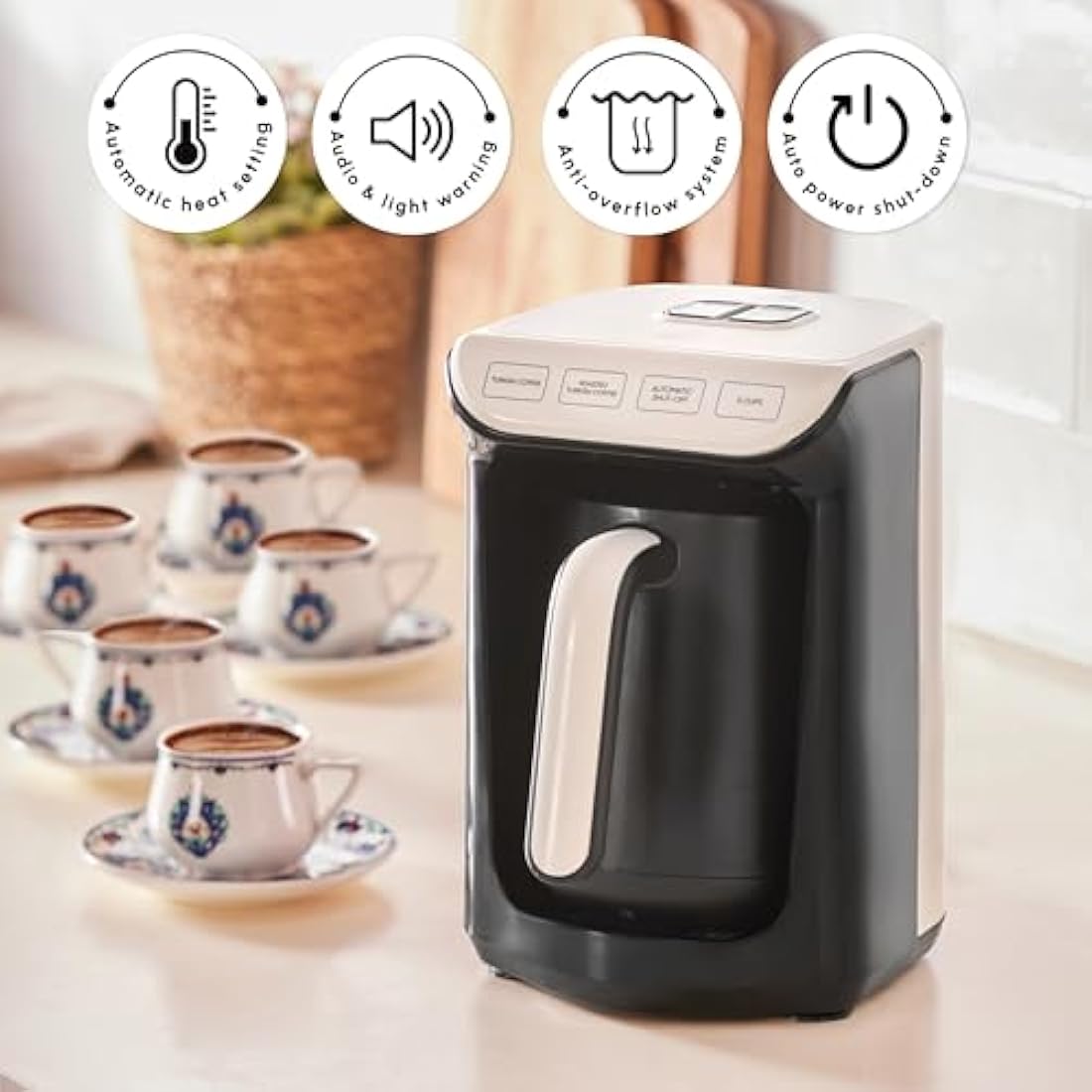Karaca Hatır Köz Turkish Coffee Machine | 5-Cup Automatic Maker, Cream