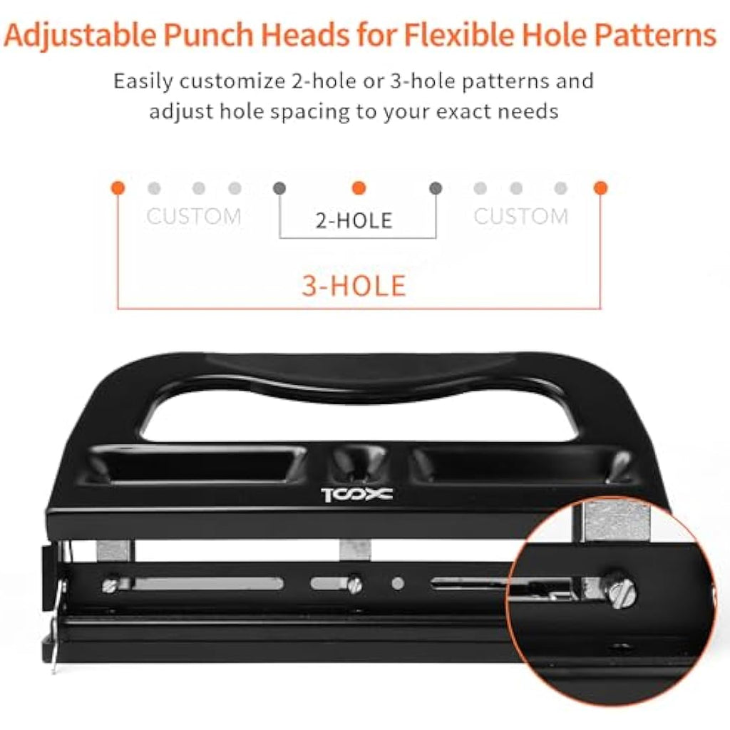 XOOL Heavy Duty 3 Hole Punch | 40-Sheet Capacity Adjustable Metal Puncher