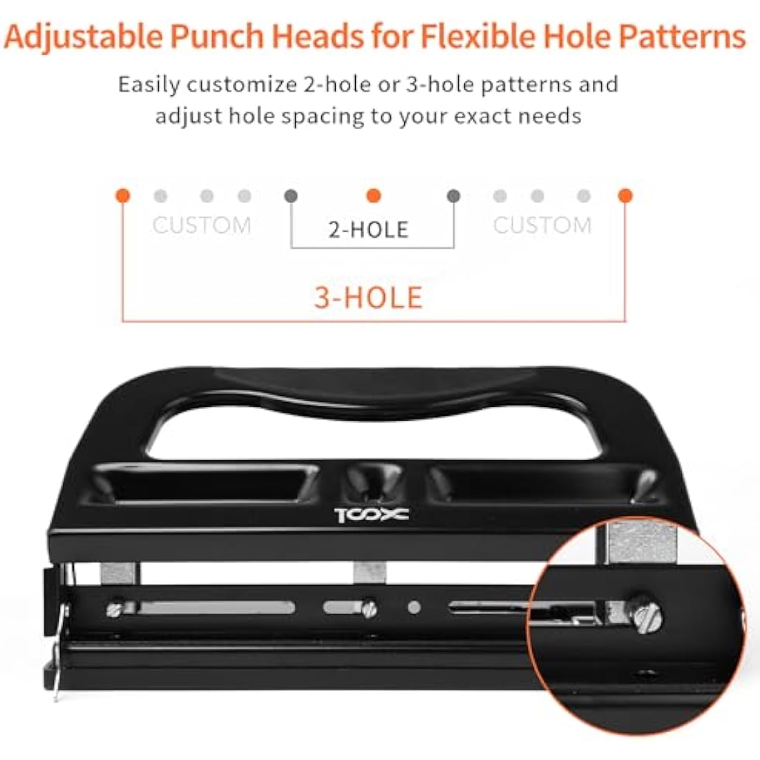 XOOL Heavy Duty 3 Hole Punch | 40-Sheet Capacity Adjustable Metal Puncher