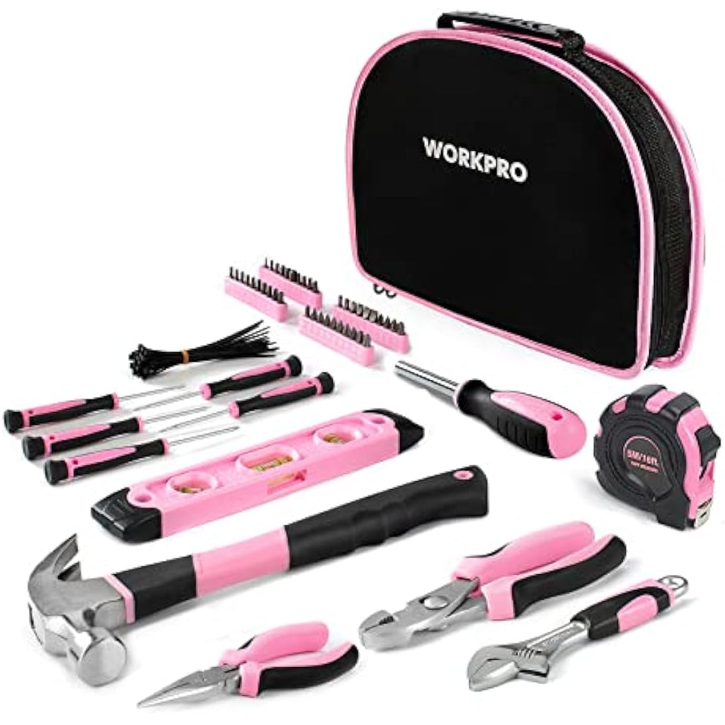 Workpro Pink Tool Kit – 103-Piece Hand Tool Set with Storage Bag