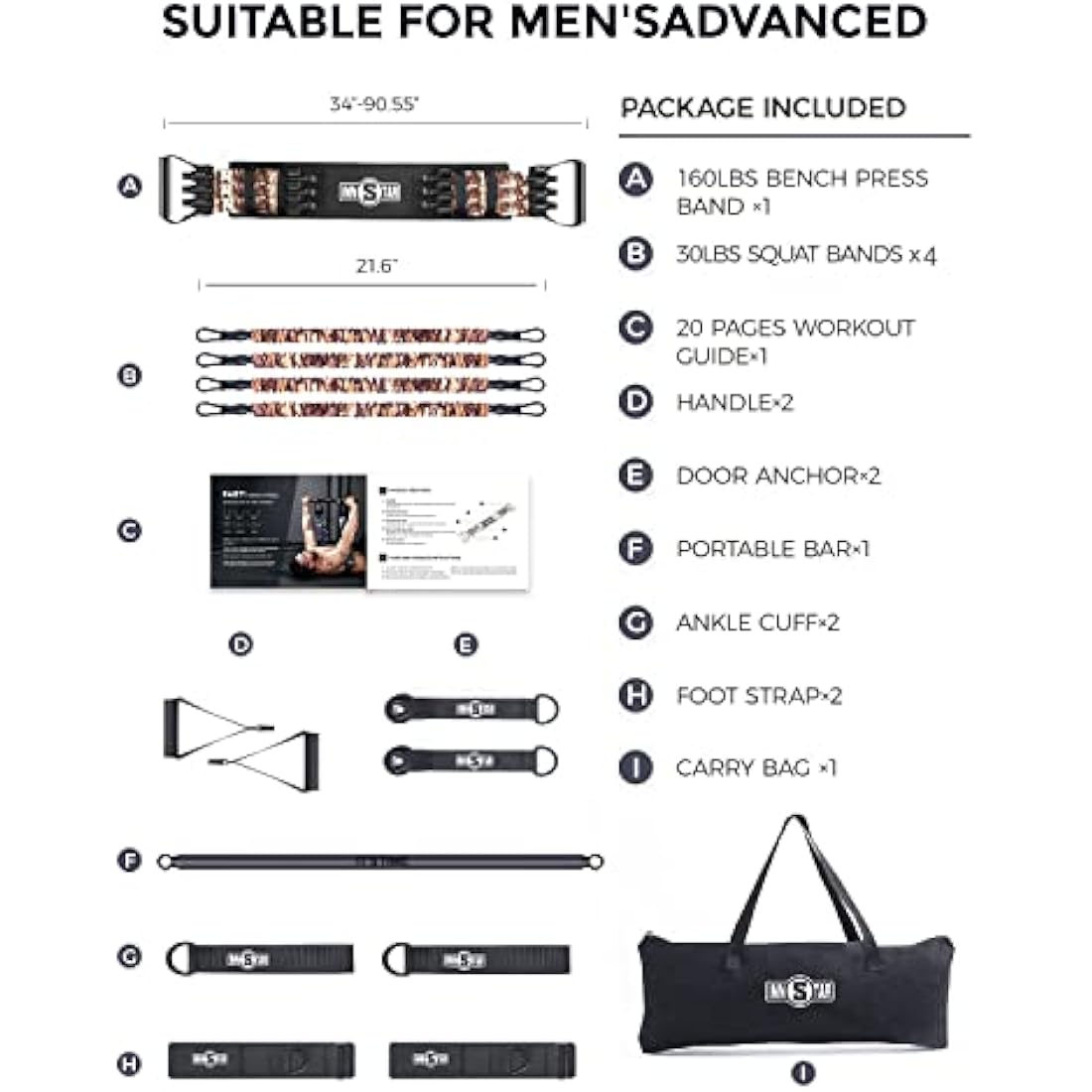 INNSTAR Portable Home Gym Set | Resistance Band Bench Press & Squat Kit