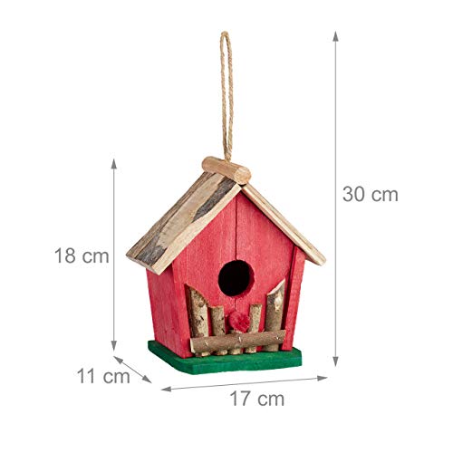 Relaxdays Wooden Bird House – Decorative Nesting Box, Red Wood
