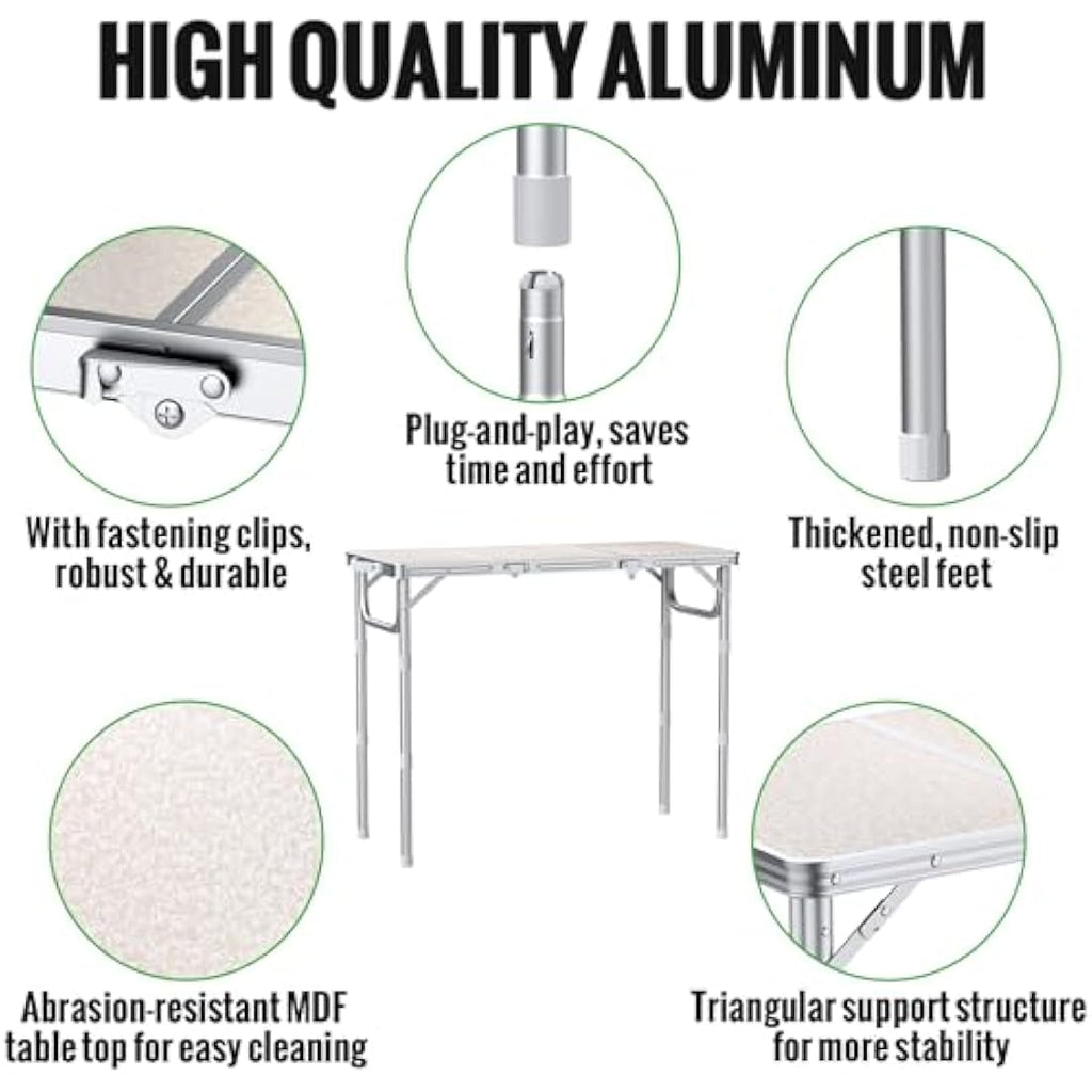 GARLLEN Folding Camping Table | 3-Height Adjustable Aluminum Picnic Table