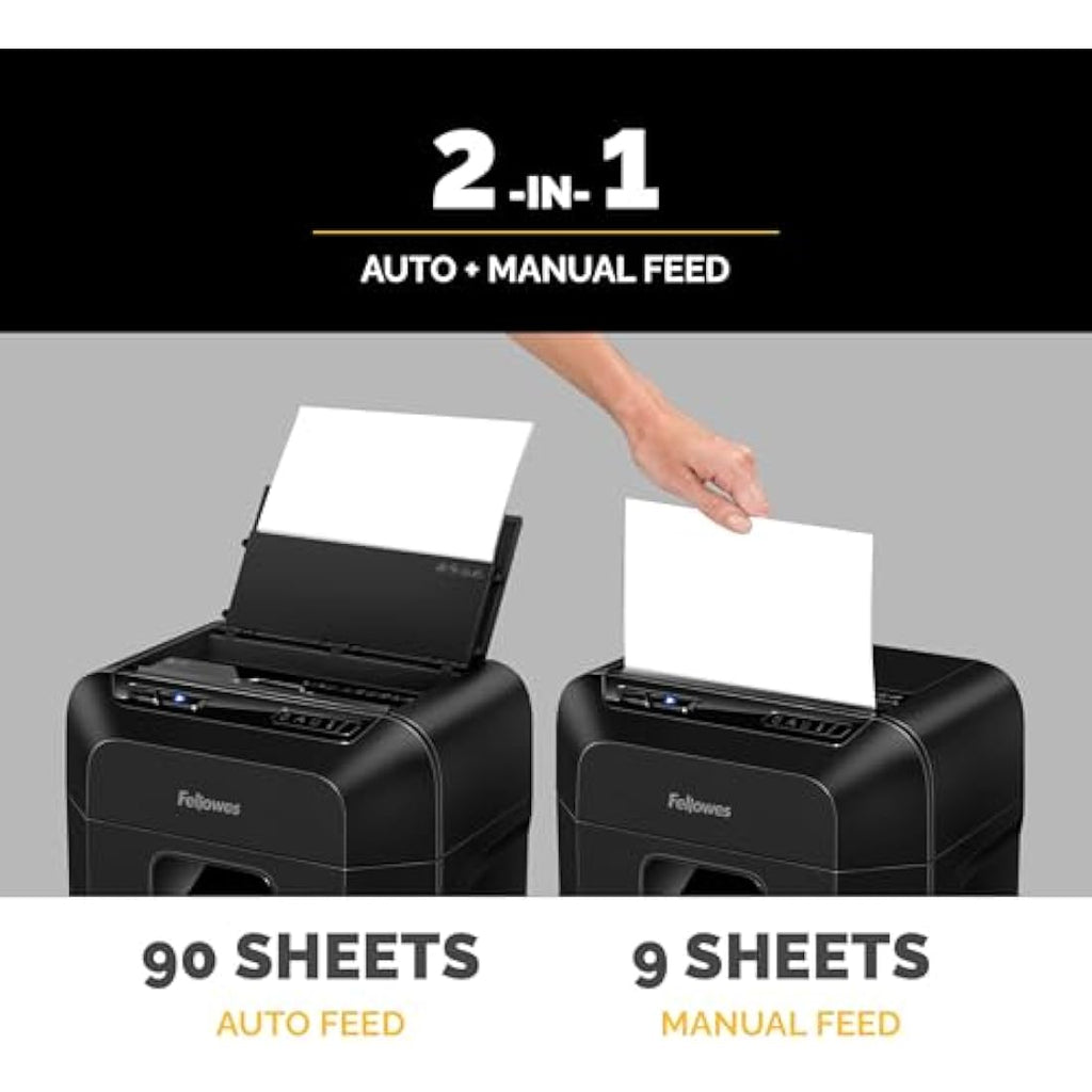 Fellowes AutoMax 90M Hybrid Paper Shredder | 90-Sheet Mini-Cut P-4